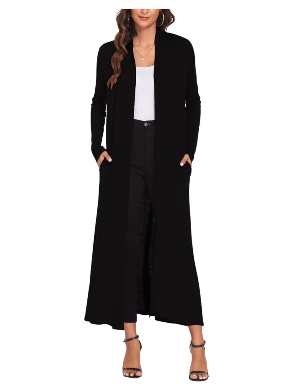 Women's Open Front Duster Cardigan Long Sleeve Floor Length Lightweight